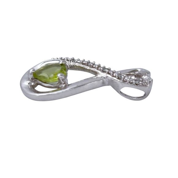 Estate Sterling Silver 925 Peridot Heart Diamond Infinity Pendant - Picture 7 of 9